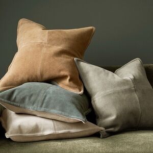 Set of Pottery Barn Gray Pieced Suede Pillow Covers